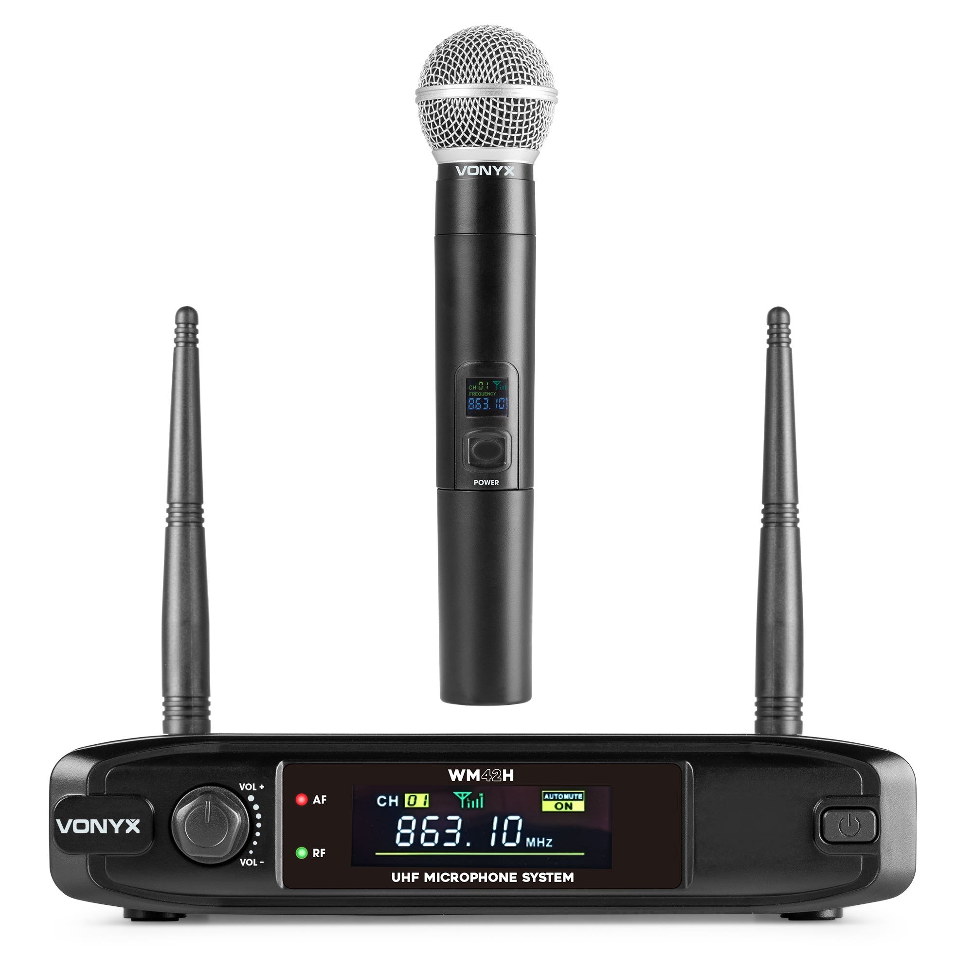 Vonyx WM42H Draadloze microfoon - Set met handmicrofoon en ontvanger - Voor zang en spraak - UHF