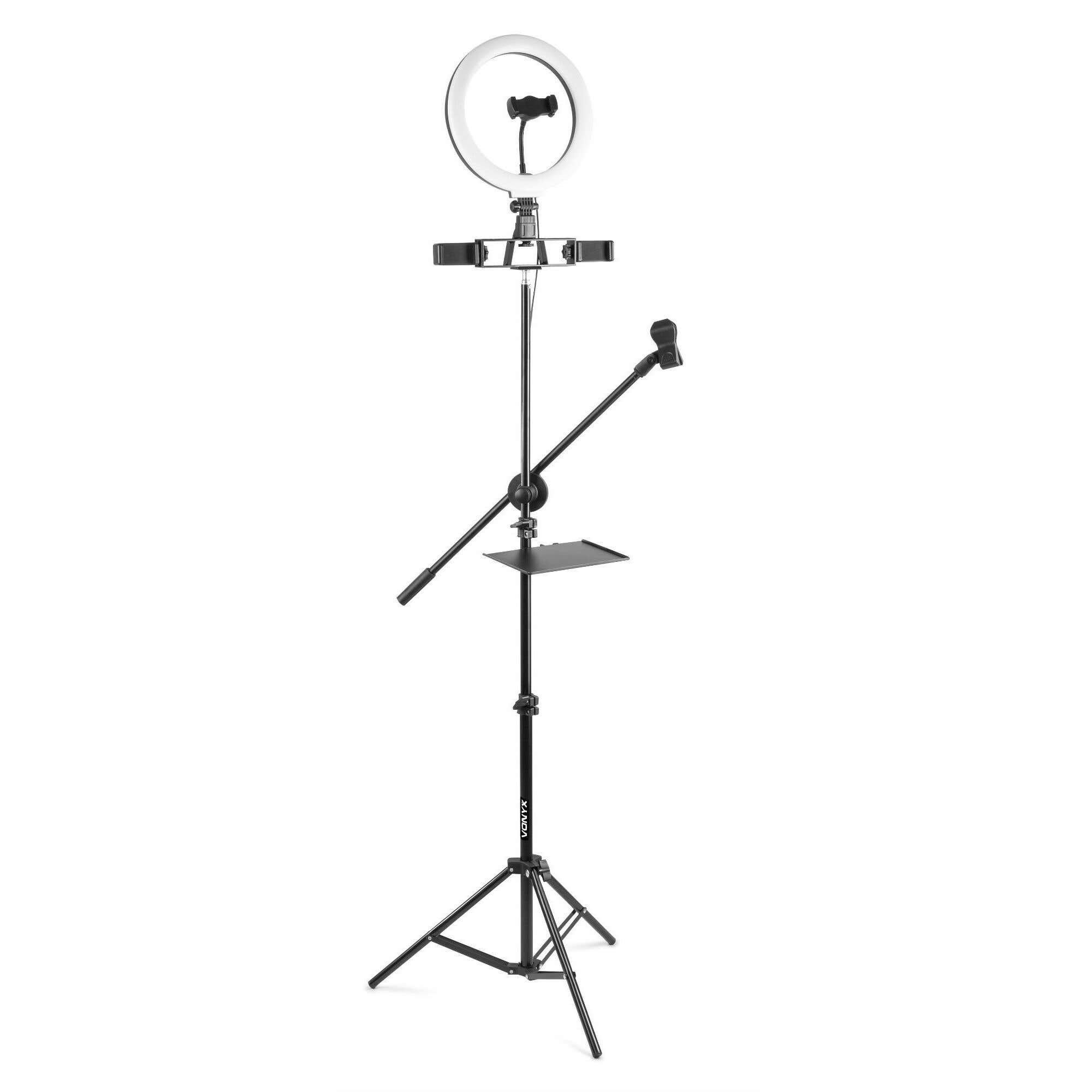 Vonyx RL25 ringlamp met statief 186cm - 30 lichtstanden - 26cm ringlight - 3 telefoonhouders