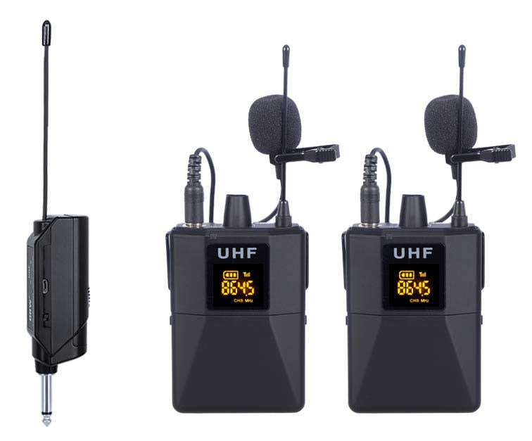 E-Lektron U-2B draadloze plug-in UHF microfoonset - 2 dasspeld microfoons