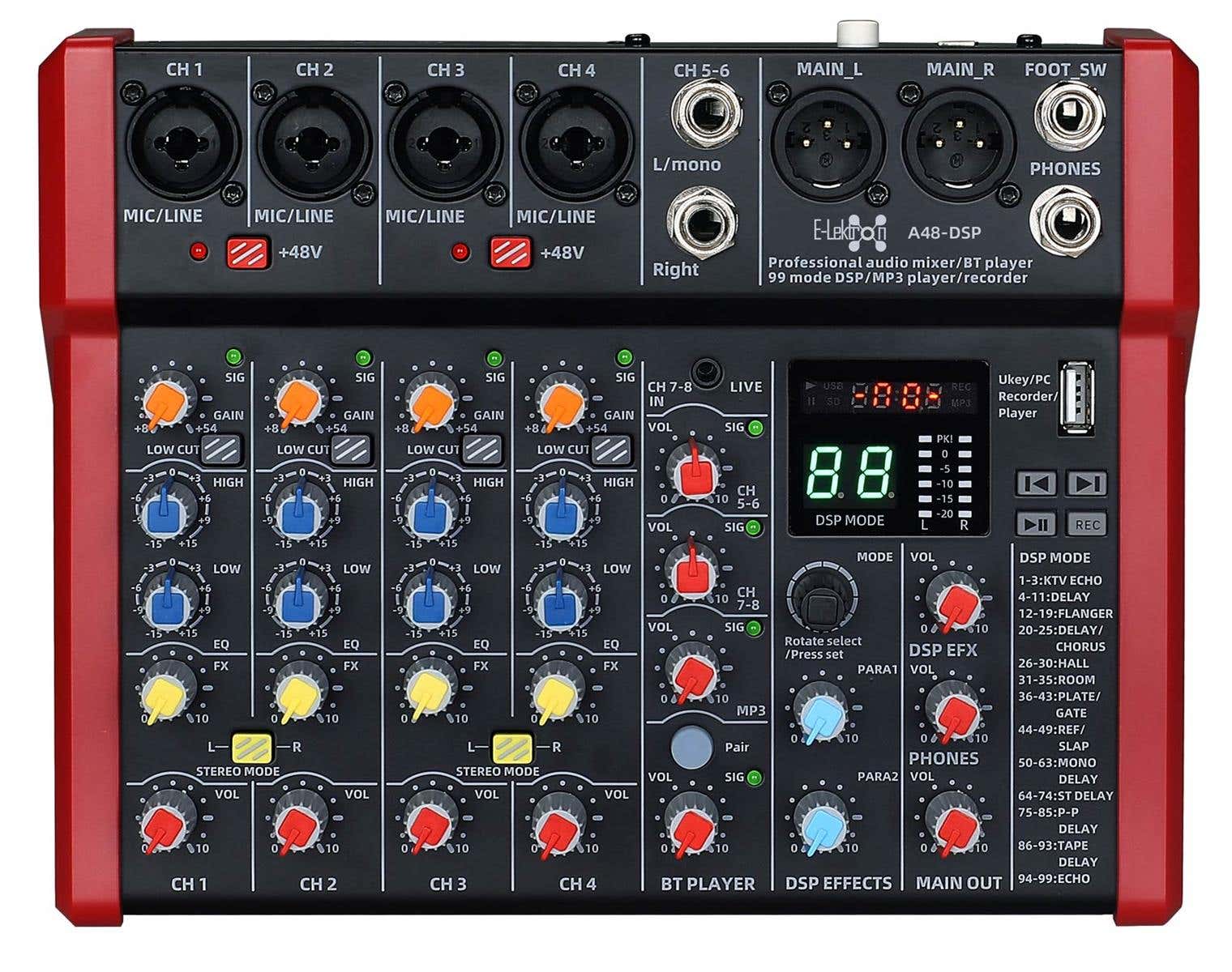E-Lektron A48-DSP 8 kanaals mengpaneel - USB interface en DSP effecten