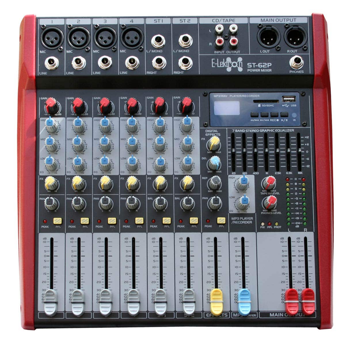 E-Lektron ST-62P mengpaneel - Met 2x 250W versterker - Bluetooth en USB recorder