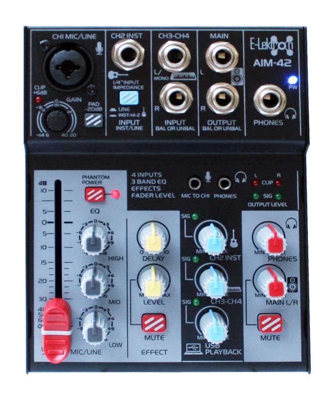 E-Lektron AIM-42 4 kanaals mengpaneel - USB interface met fantoomvoeding