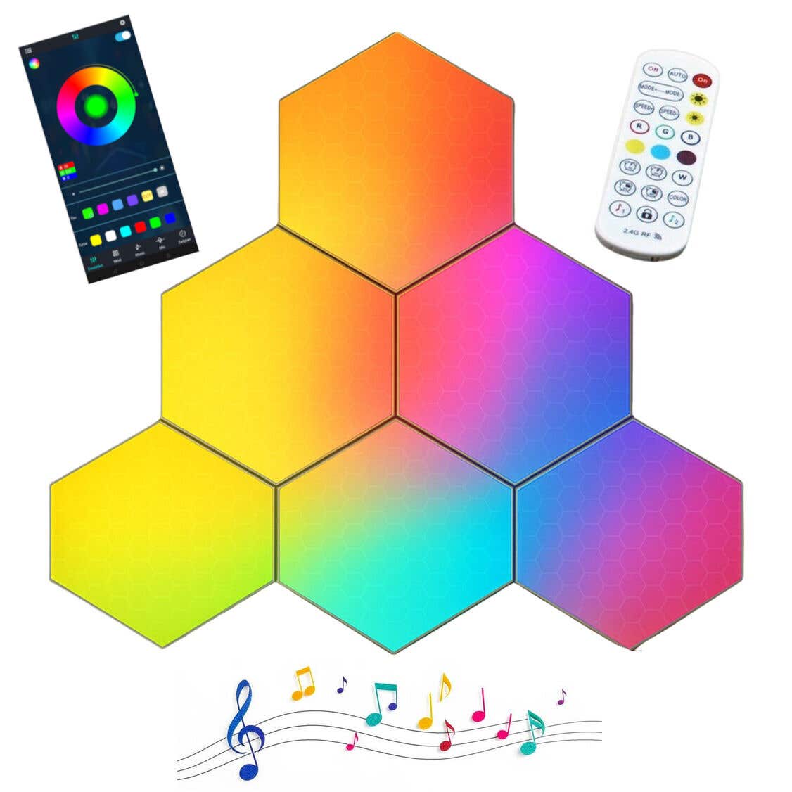 E-Lektron KBB36 hexagon LED wandverlichting - App en muziekbesturing - 6 stuks