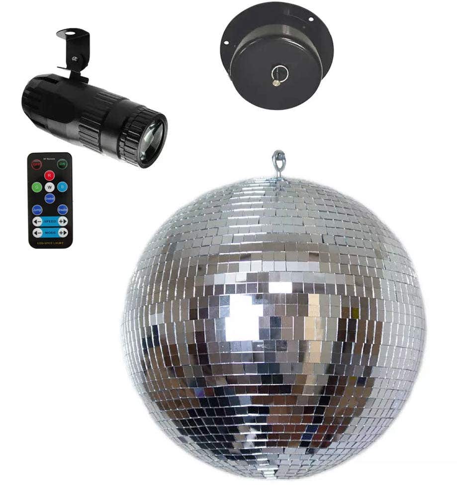 E-Lektron Spiegelbol Set - 25 cm disco bal - Inclusief motor en RGBW pinspot