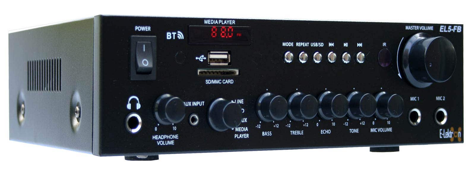 E-Lektron EL5-FB - Stereo versterker - Met Bluetooth en karaokefunctie - USB en SD mediaspeler