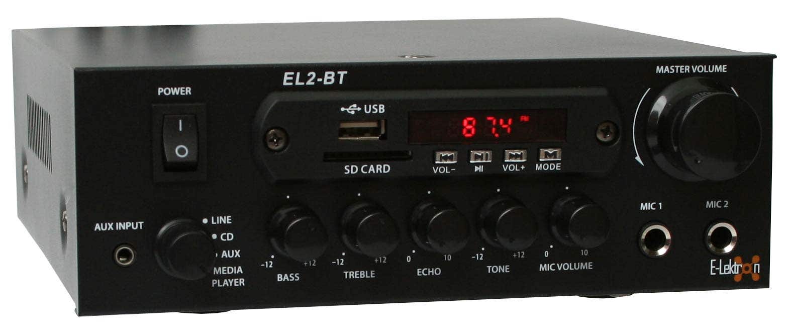 E-Lektron EL2-BT - Stereo versterker - Met Bluetooth en karaokefunctie - USB en SD MP3-speler