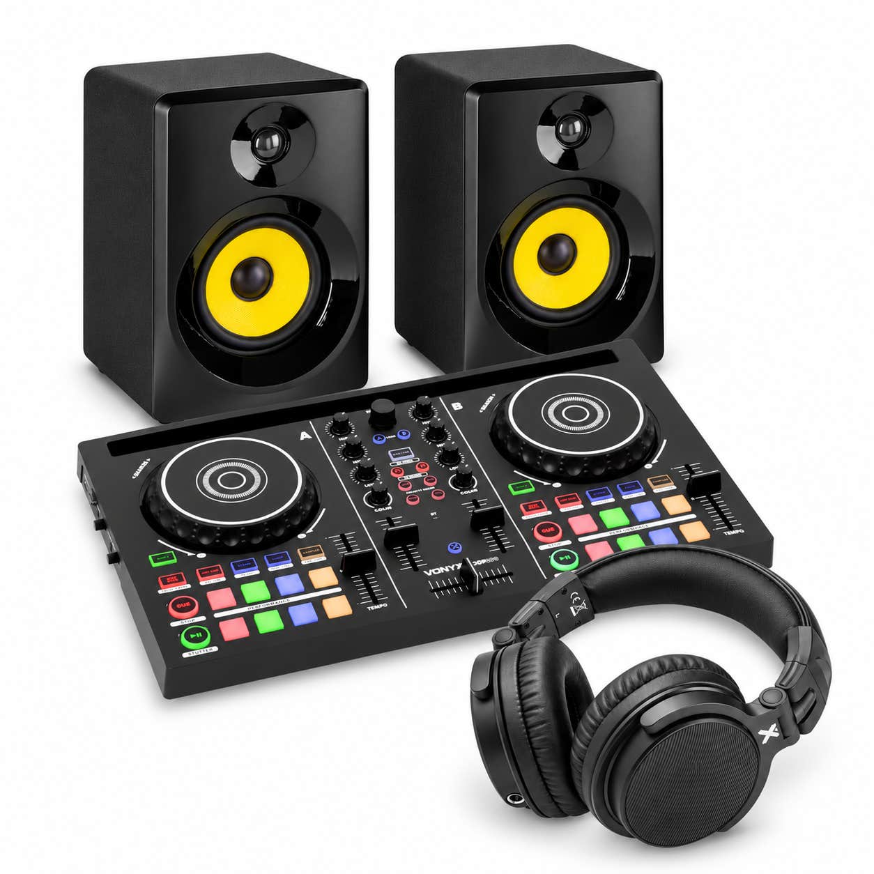 Vonyx Loop200 DJ controller - Set met actieve speakers en DJ koptelefoon - Virtual DJ LE software