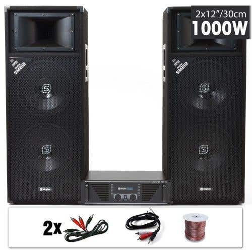 SkyTec DJ luidsprekerset met versterker 1000W