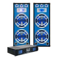 SkyTec blauw Complete 2000W DJ Set met PA Versterker en Disco Luidsprekers