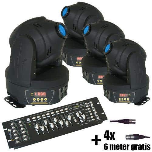 BeamZ Set van 4 MHL-30 30W LED movingheads met 192 Kanaals DMX controller