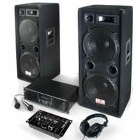 Complete 1000W DJ Set - Pa Boxen, Versterker, Mixer, Headset, Mic Installatie
