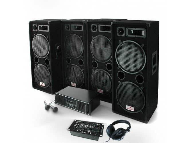 DJ Set 2000W - PA Versterker, Boxen, Mixer + MP3, koptelefoon, Mic Installatie