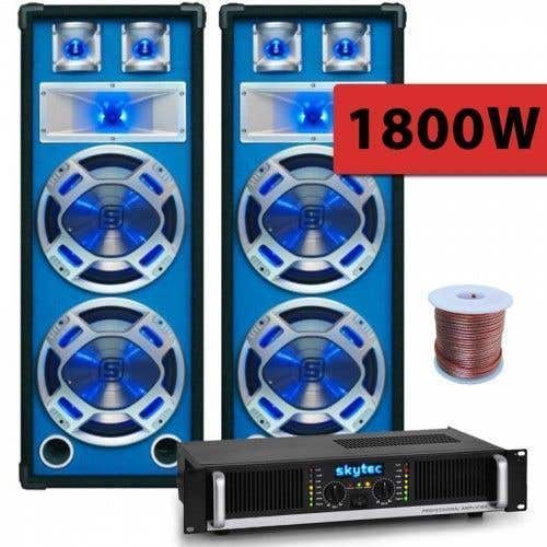SkyTec DJ Set LED212 1800W PA Versterker met Disco Luidsprekers MKII