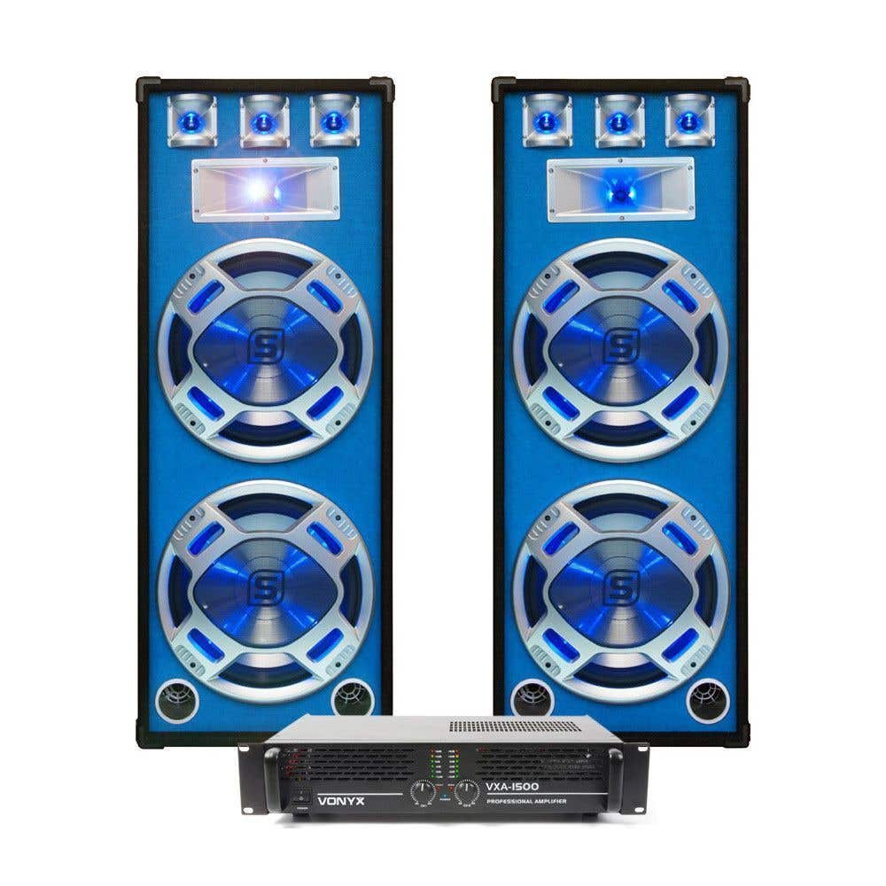 SkyTec DJ Set LED215 2000W PA Versterker met Disco Luidsprekers MKII