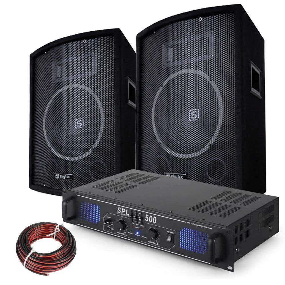 Dagaanbieding - SkyTec-500W-PA-DJ-Disco-set-met-Versterker-en-Luidsprekers dagelijkse koopjes