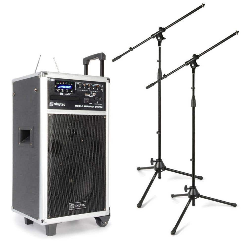 SkyTec ST100 Mobiele installatie met accu, draadloze microfoons en twee microfoonstandaards
