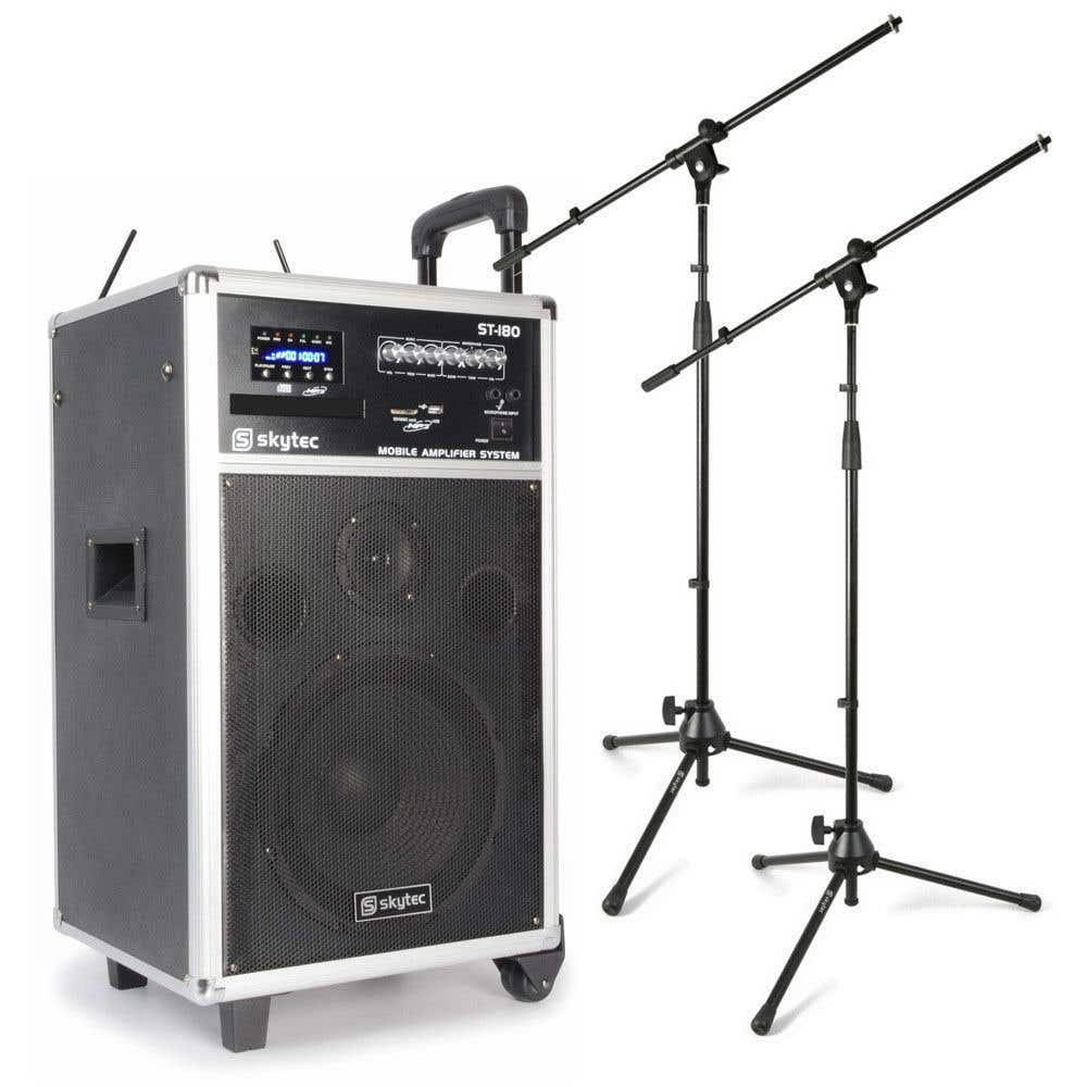 SkyTec ST180 Mobiele installatie met accu, draadloze microfoons en twee microfoonstandaards
