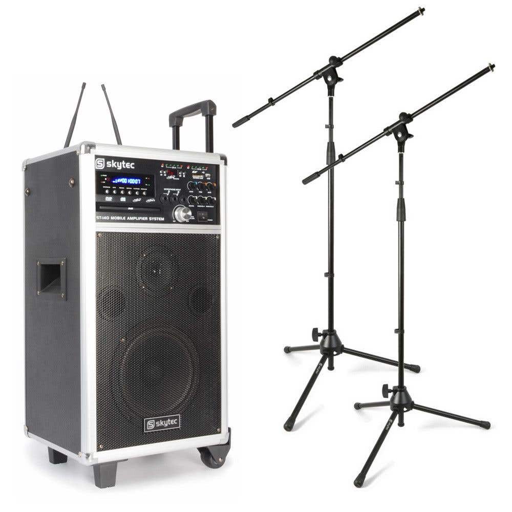SkyTec ST140 Mobiele installatie met accu, draadloze microfoons en twee microfoonstandaards