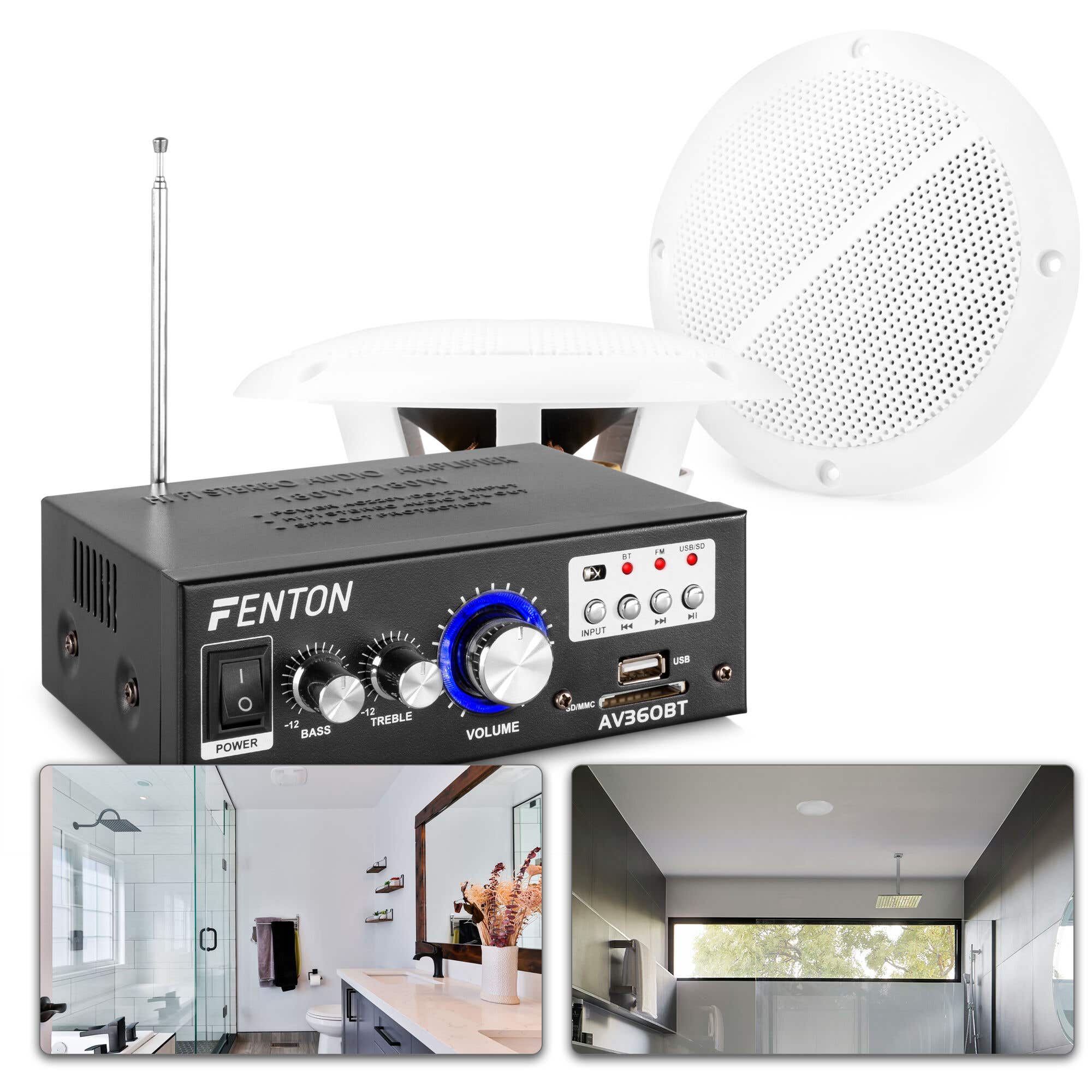 Fenton BS05 Badkamer speakers inbouw - Waterdichte speakerset met versterker - Bluetooth - 5 inch