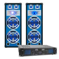 SkyTec blauw Complete 1000W DJ Set met PA Versterker en Disco LED Luidsprekers