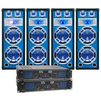 SkyTec blauw Complete 2400W DJ Set met 2 PA versterkers en 4 Disco LED Luidsprekers