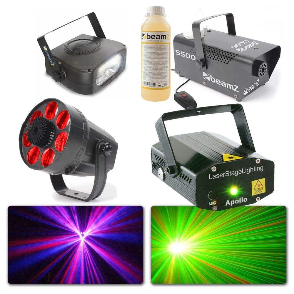 BeamZ lichtset met Rookmachine, LED lichteffect, Laser & Strobo