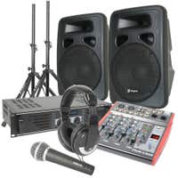SkyTec Mobiele 600W PA Set Compleet met Speakers, Versterker, Mixer, Microfoon, Koptelefoon en Statieven