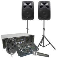 SkyTec 1000W PA Set Compleet met Speakers, Versterker, Mixer, Microfoon, Koptelefoon en statieven