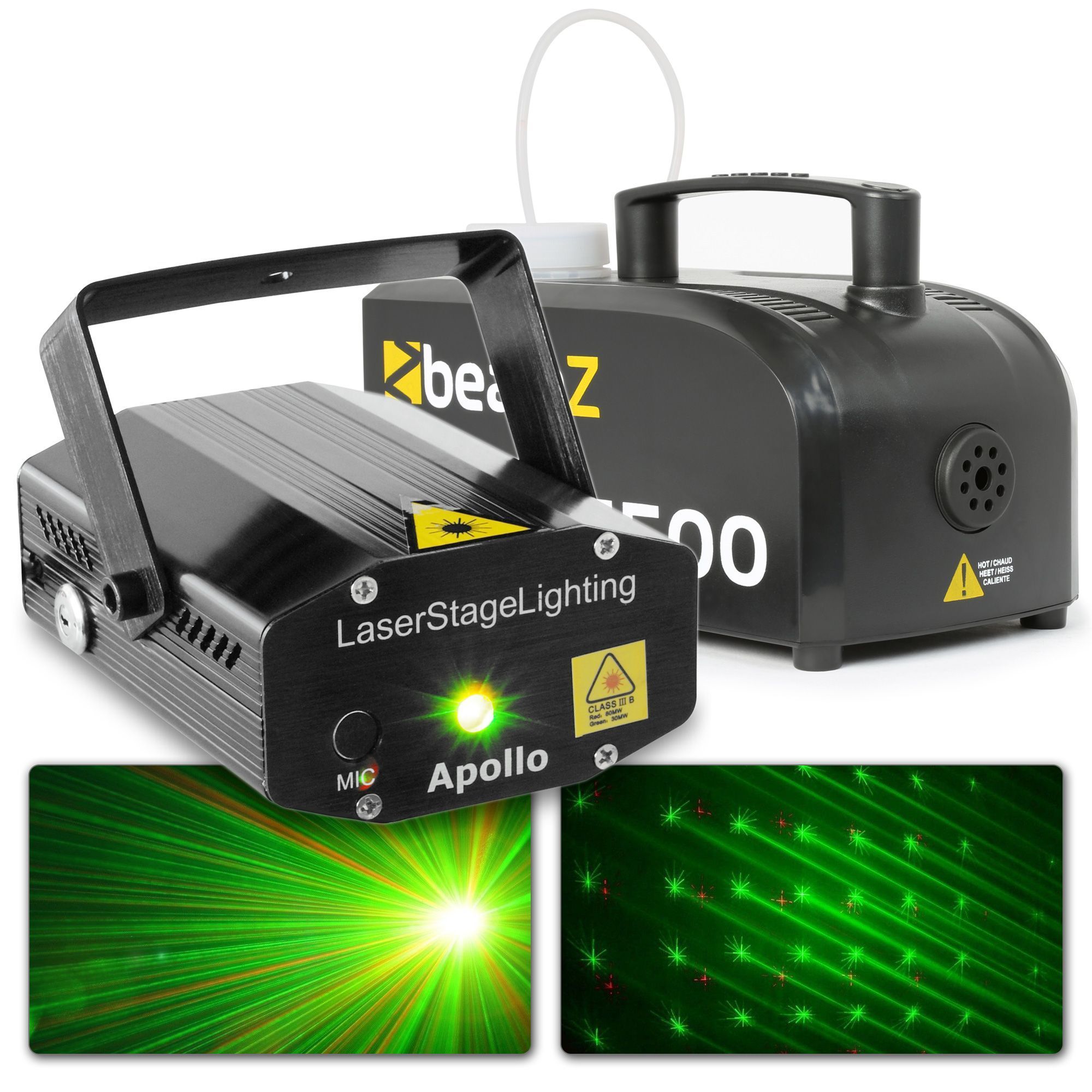 BeamZ lichtset met S500 kunststof rookmachine 500W en laser