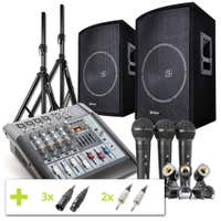 SkyTec Singer Songwriter Set III met Speakers, Stereo Mixer en drie microfoons