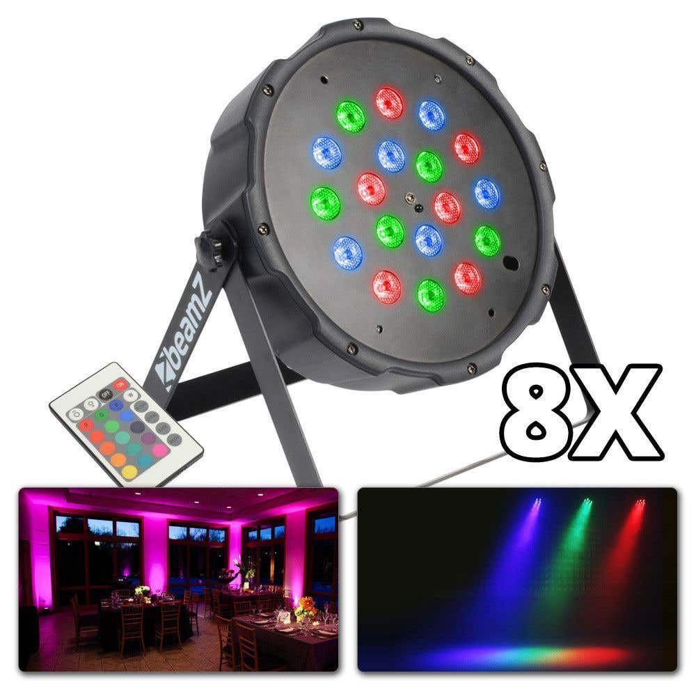 BeamZ Set van 8 Compacte LED Spot FlatPARs met DMX en afstandsbediening