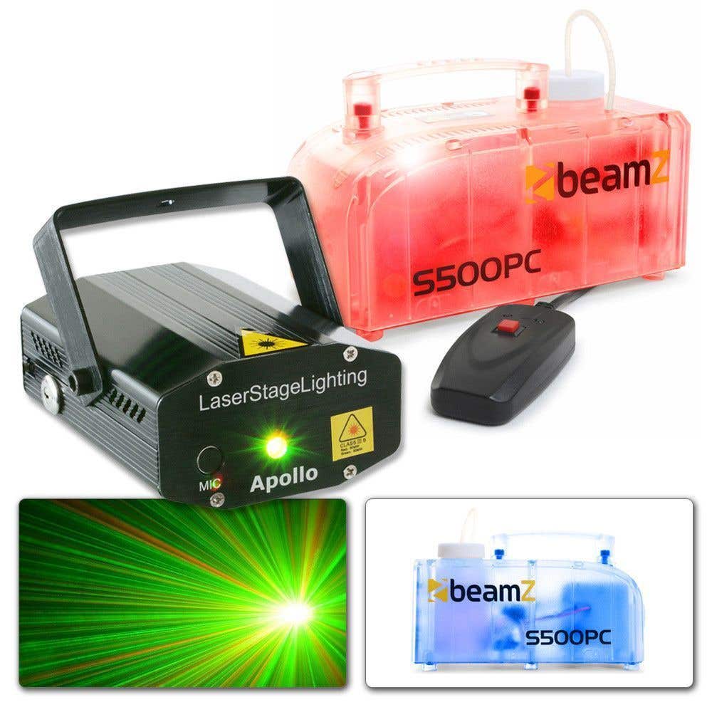 BeamZ Apollo Multipoint laser met transparante S500PC Rookmachine met vloeistof
