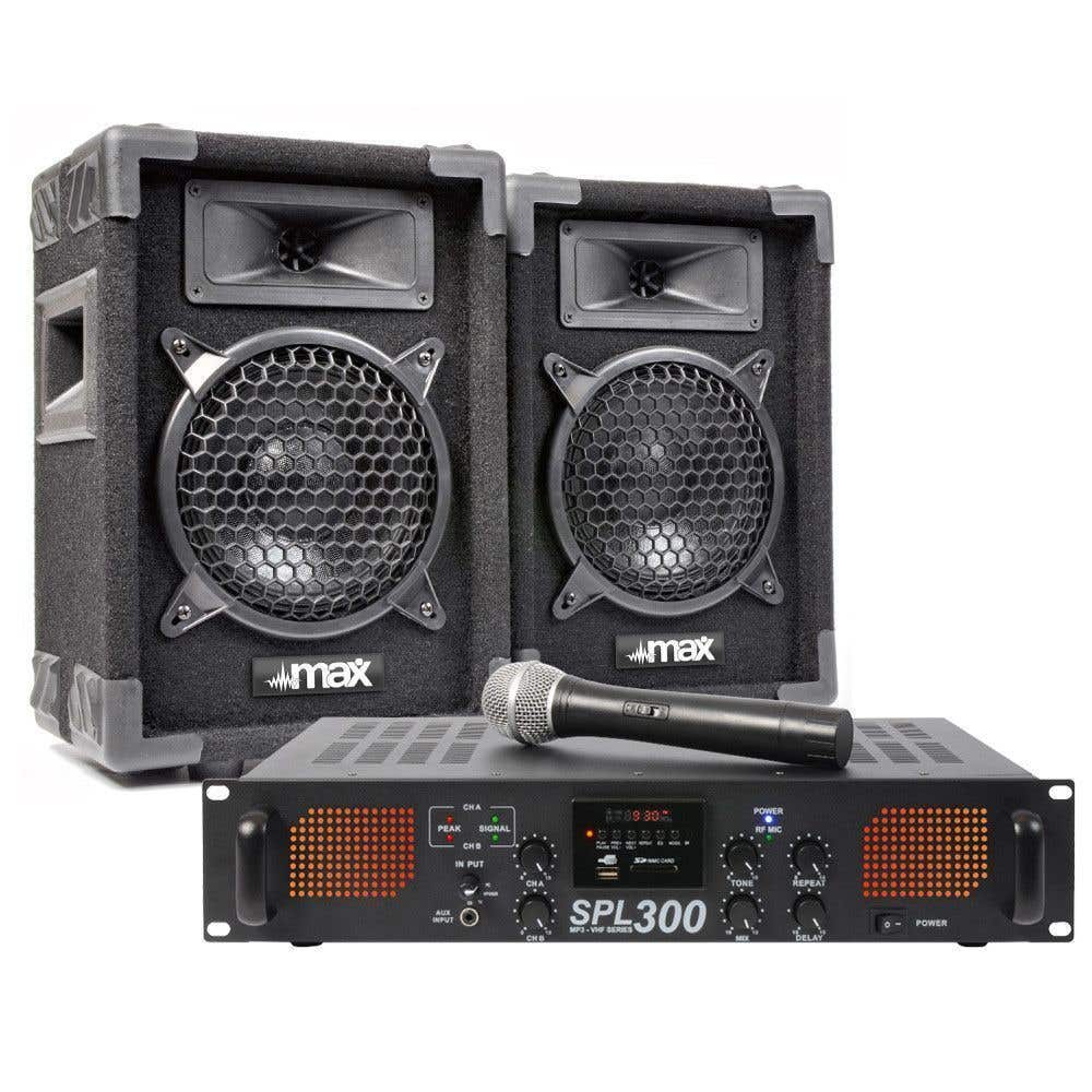 MAX geluidsset met versterker, speakers en draadloze microfoon
