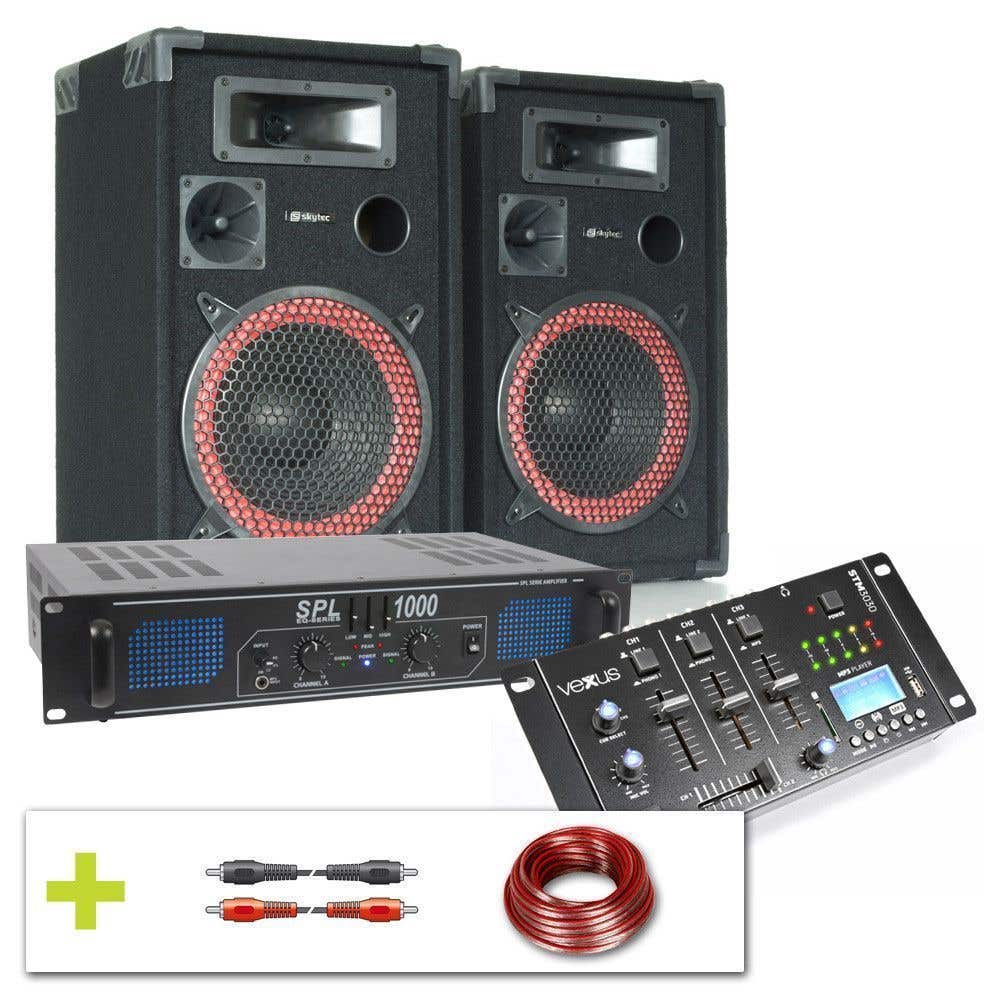 SkyTec 1000W Bluetooth en USB Complete DJ Geluidsinstallatie