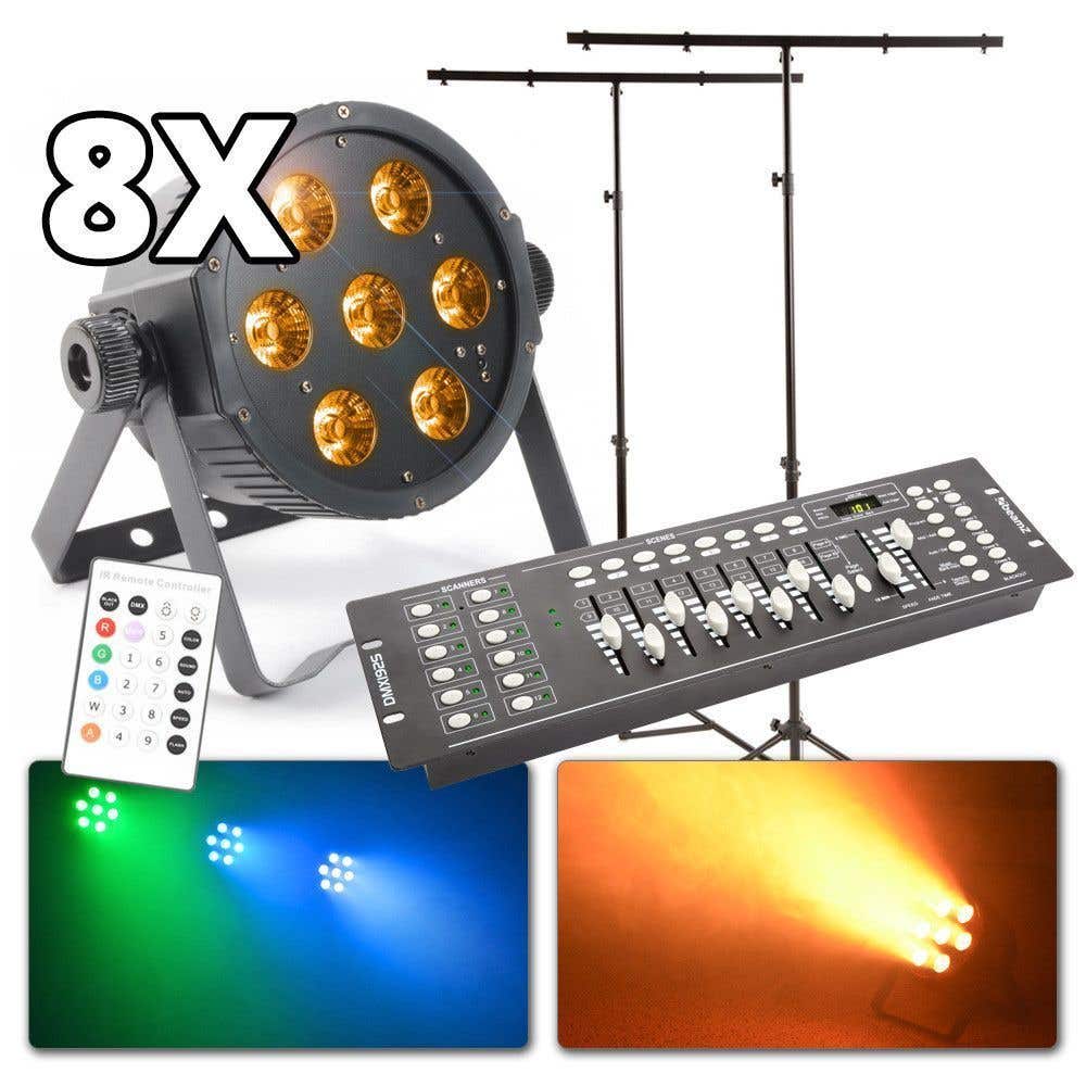 BeamZ lichtset met 8 RGBAW FLATPARS, statieven, controller en kabels