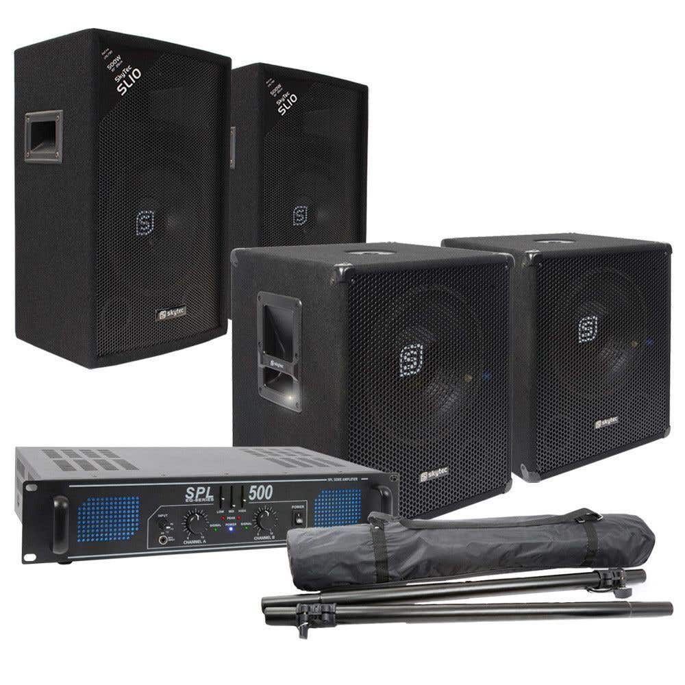 SkyTec Complete 1500W 2.2 Disco Geluidsset  met 2 Subs en 2 Tops