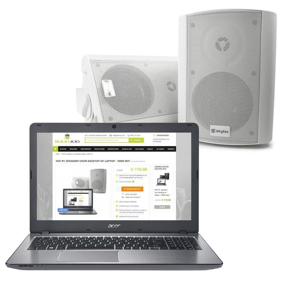 SkyTec Witte 100W HiFi PC Speakers voor Desktop of Laptop