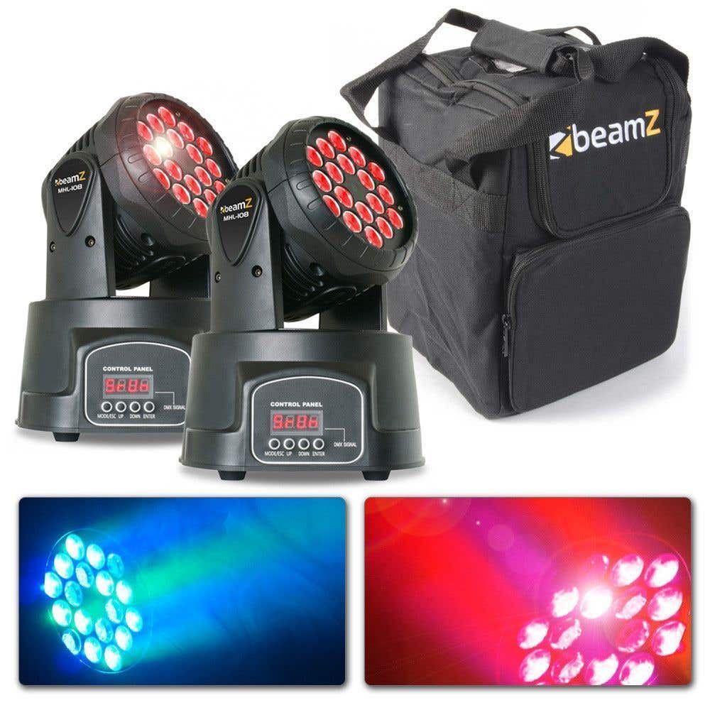 BeamZ Set van 2 MHL108MK3 Compacte RGB LED Moving heads met Tas