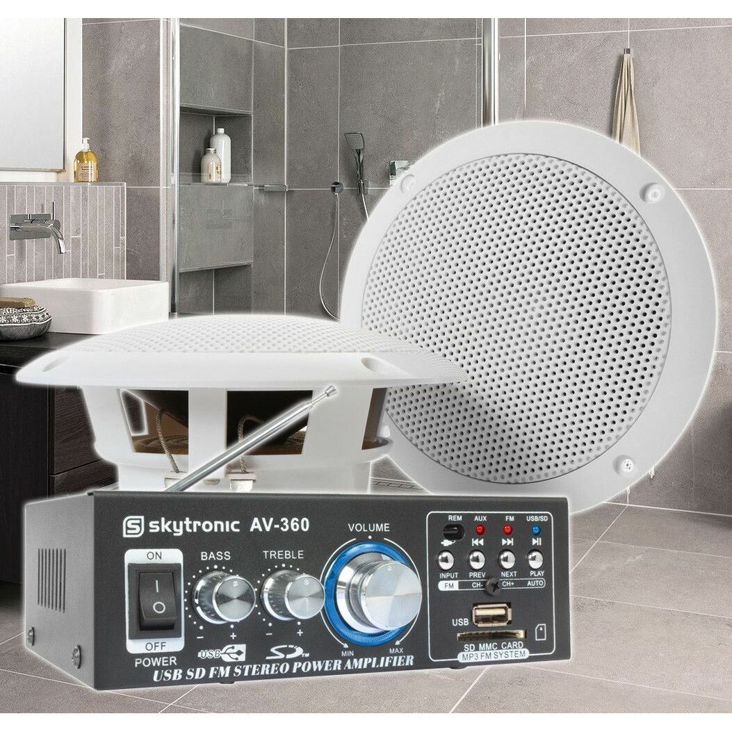 SkyTronic BS06 Waterdichte luidsprekers badkamer 6,5" met versterker