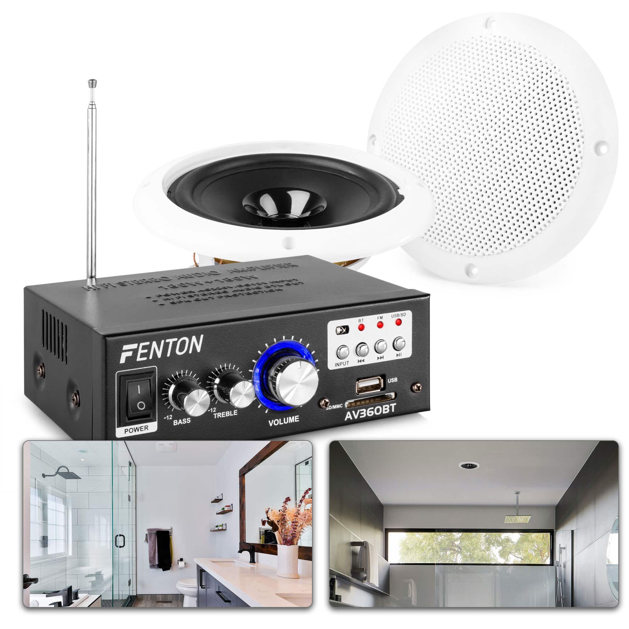 Fenton BS06 Badkamer speakers inbouw - Waterdichte speakerset met versterker - Bluetooth - 6.5 inch