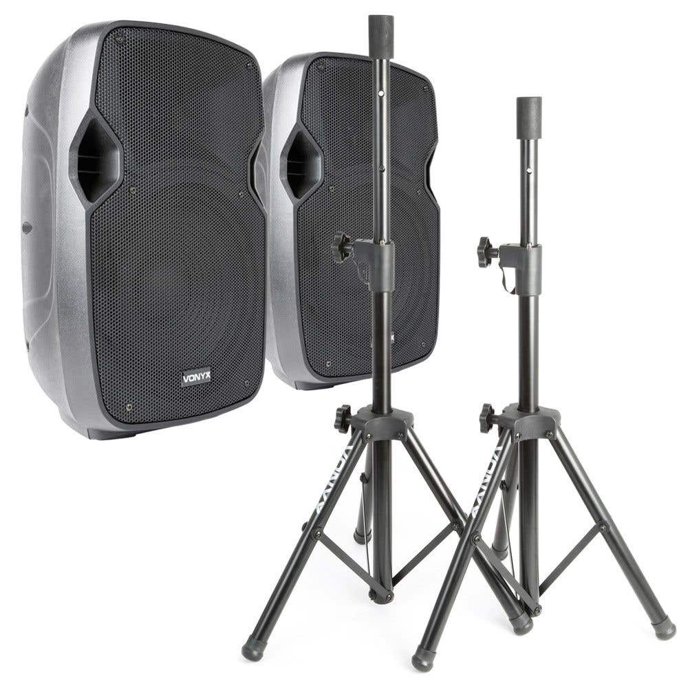 Vonyx AP1000 actieve Bluetooth / mp3 speakerset met standaards