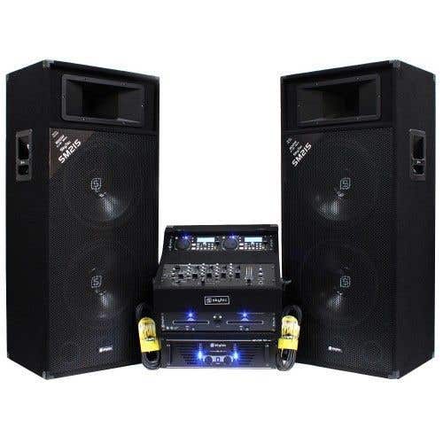 Complete DJ Set 1600W CD / USB / MP3 met Mixer en een paar dubbele 15 inch speakers