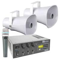 100V auto omroepinstallatie 30W met 2 hoornspeakers en versterker