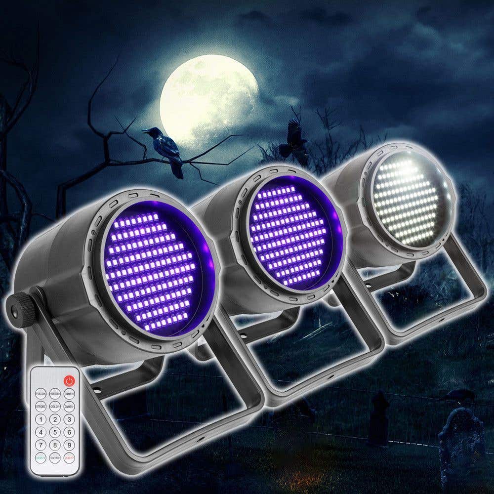 BeamZ Halloween lichtset op accu met 2x blacklight en stroboscoop