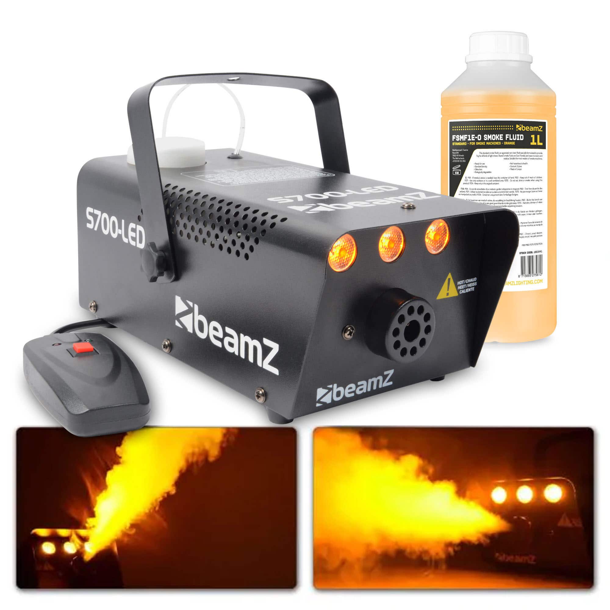 Halloween "Flame" rookmachine set met 1 liter rookvloeistof