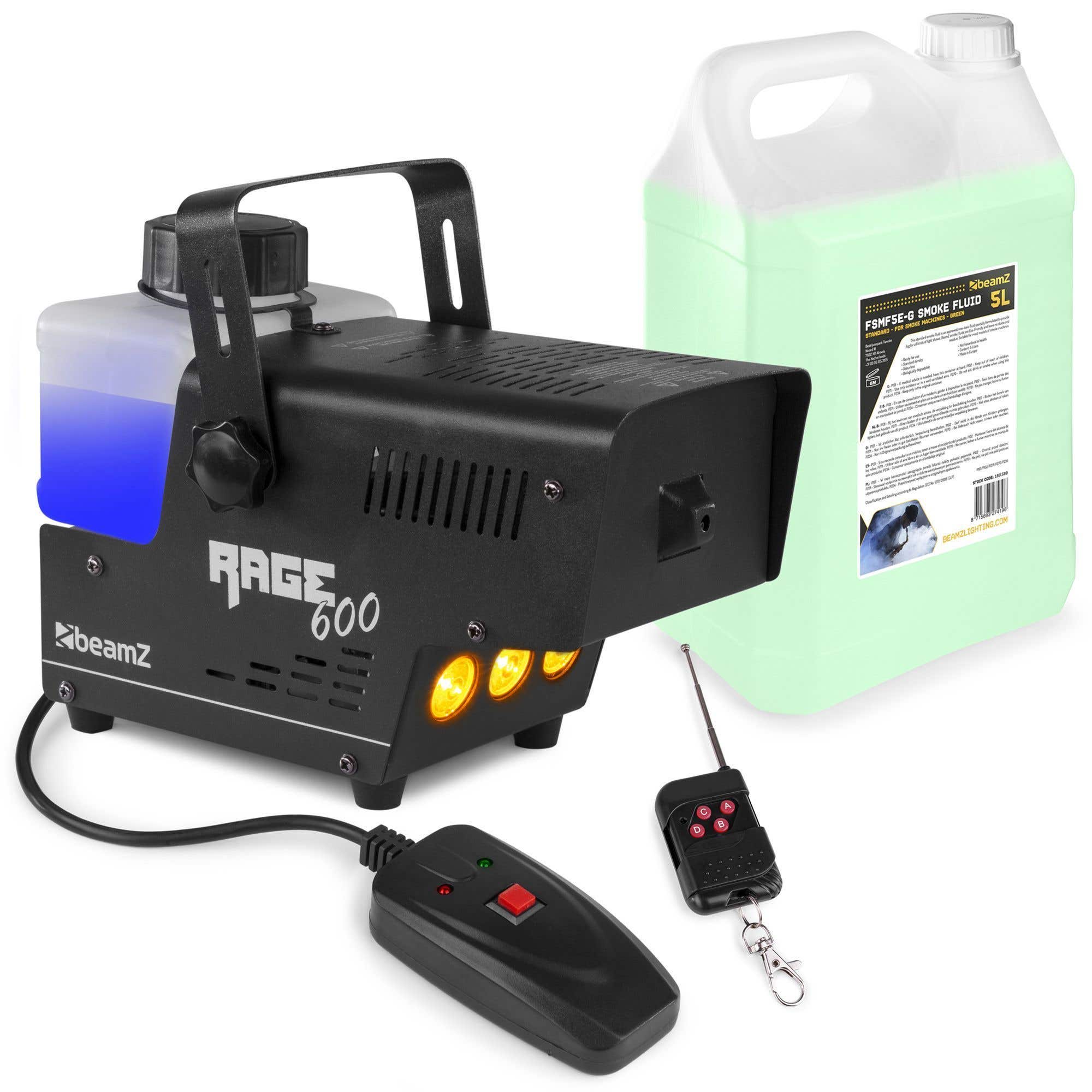 BeamZ RAGE600LED rookmachine inclusief 5 liter rookvloeistof