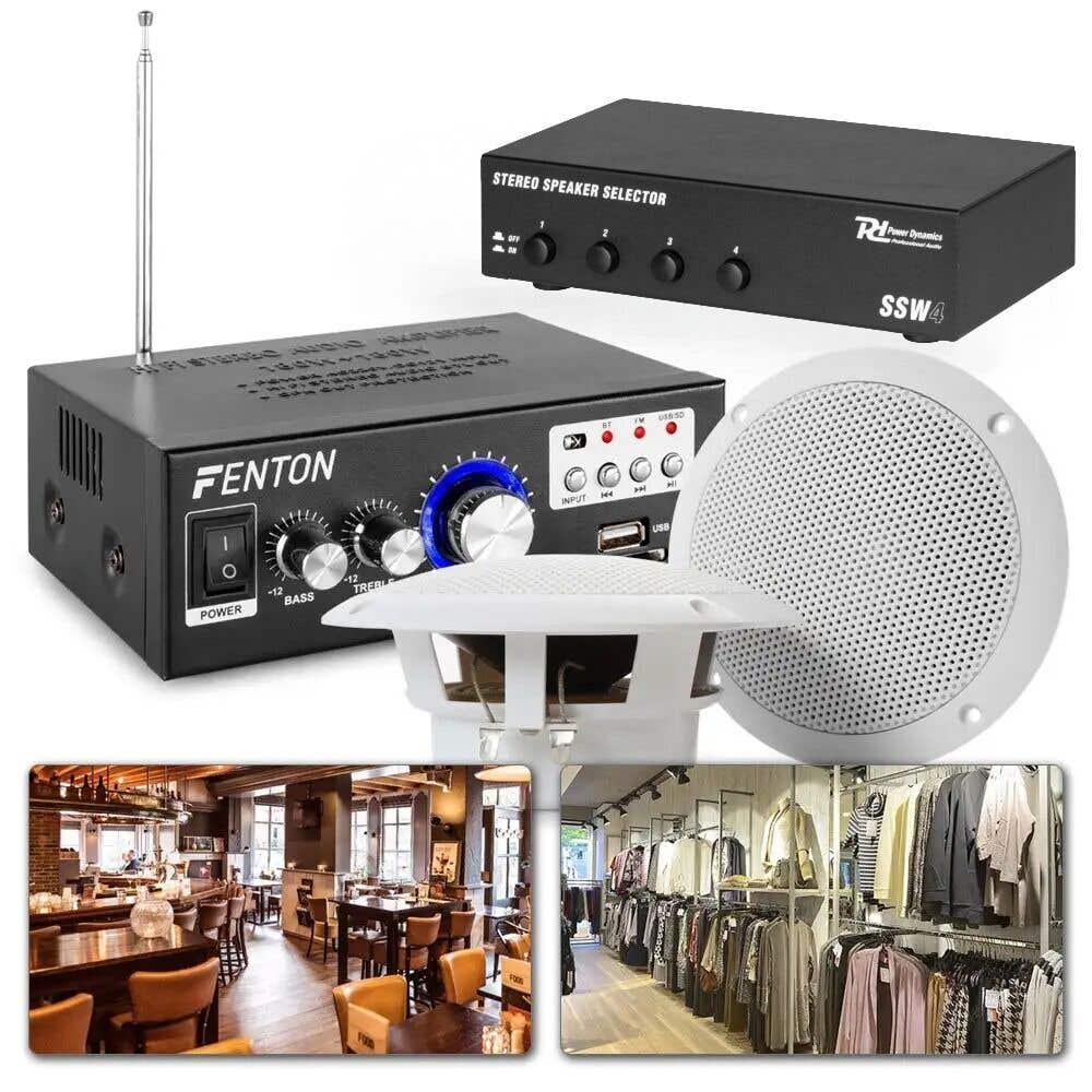 Geluidsinstallatie 4-zones met Bluetooth en 8 luidsprekers voor restaurant, winkel, etc.