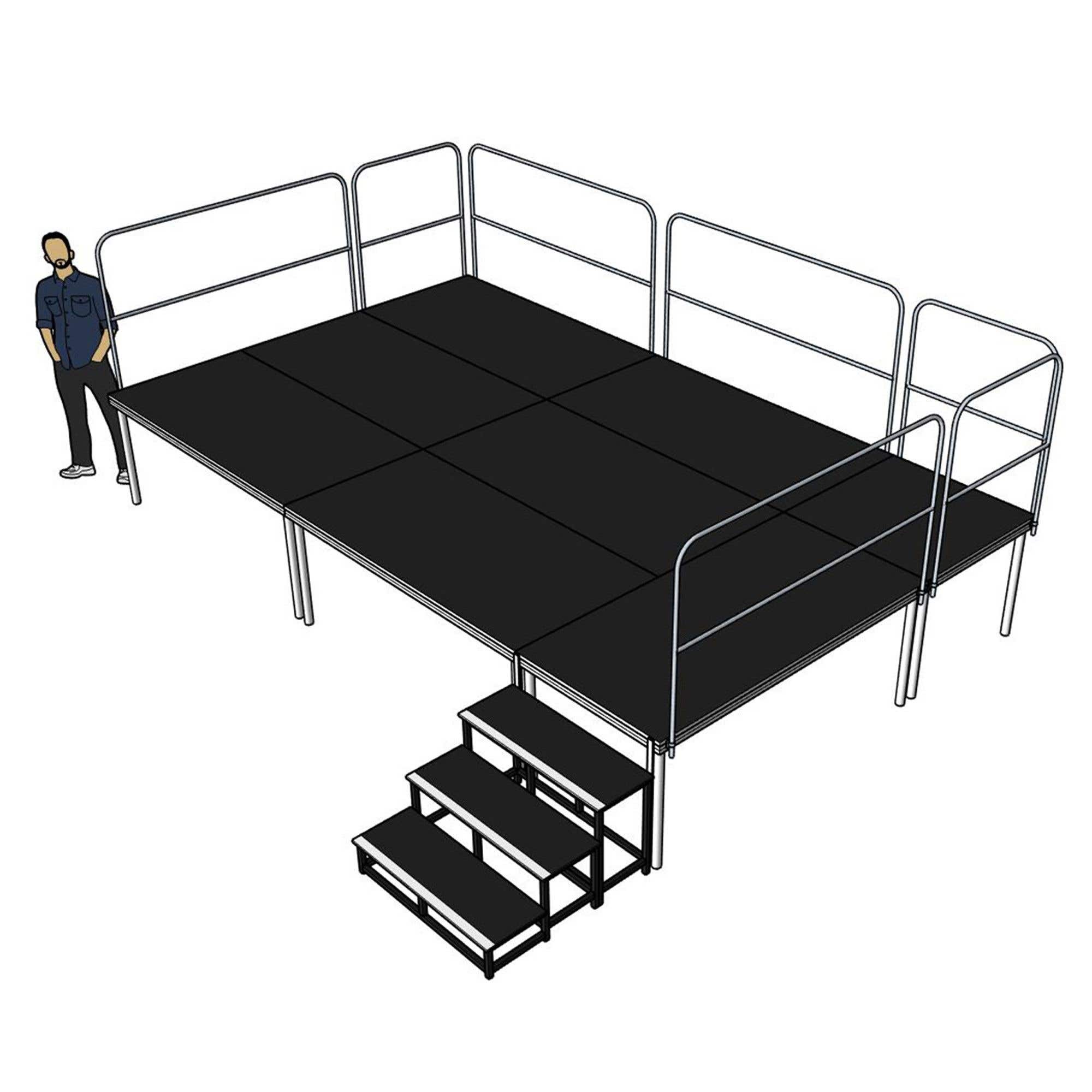 Compleet podium - 5x3 meter - hoogte 50-53cm incl. trap en balustrade