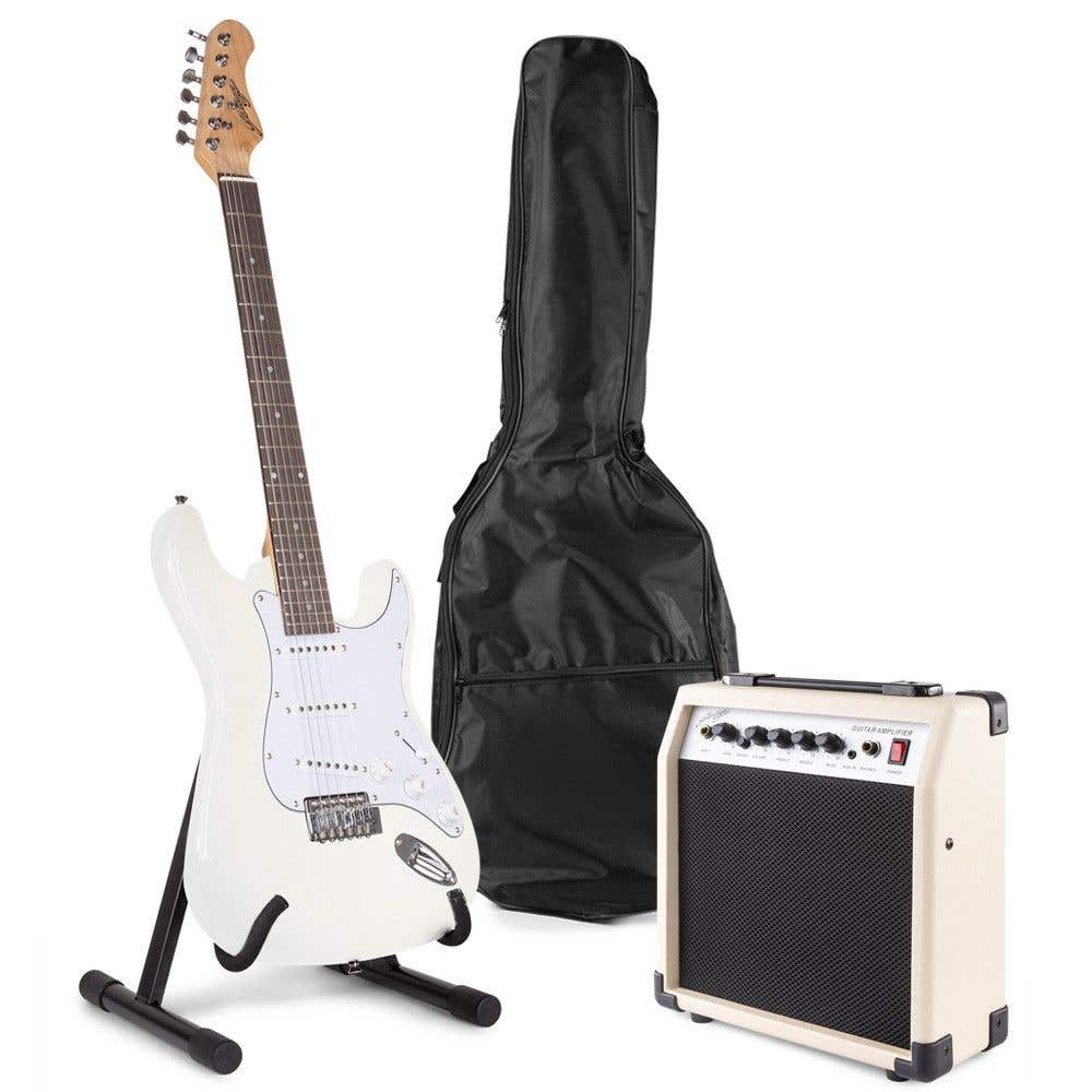 Johnny Brook JB402 witte elektrische gitaar starterset met gitaarstandaard