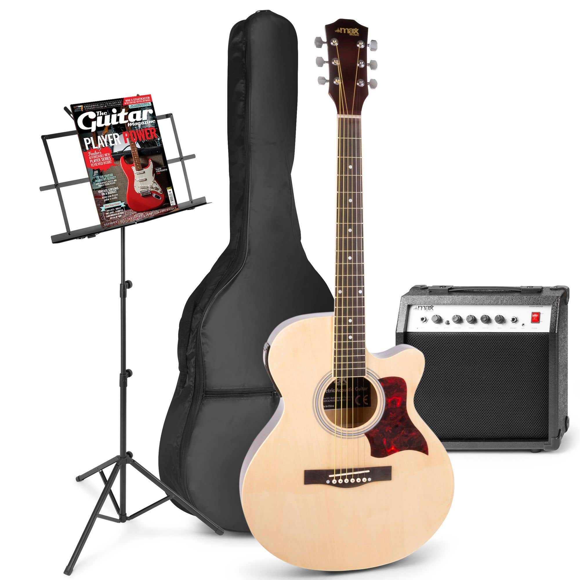 Elektrisch akoestische gitaar - MAX ShowKit gitaarset met 40W gitaar versterker, muziekstandaard, gitaar stemapparaat, gitaartas en plectrum - Hout